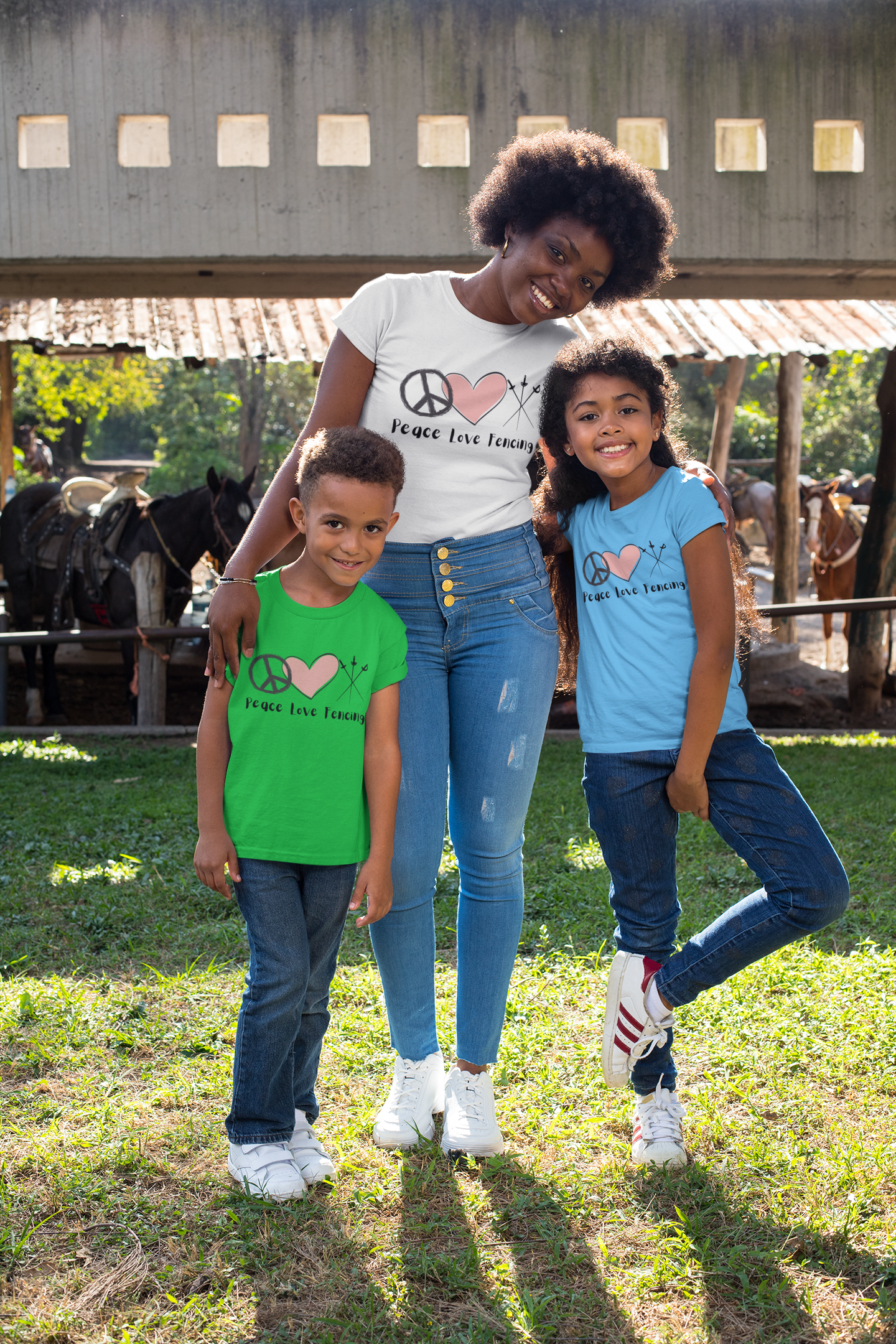 Kids Peace Love Fencing Cotton T-shirt